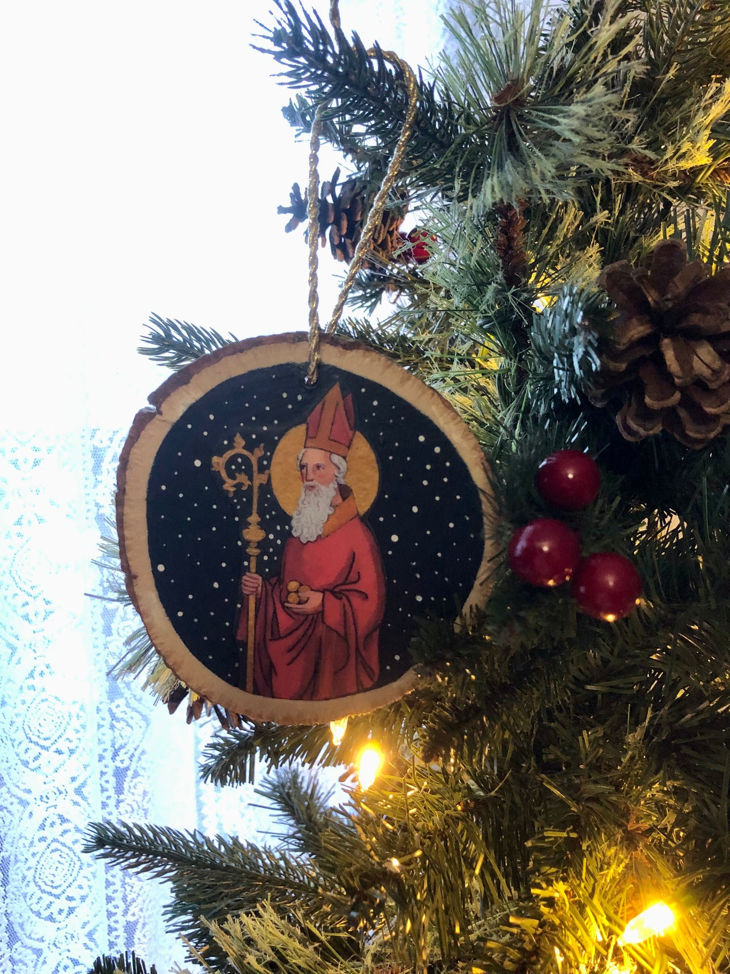 Rustic Wood St Nicholas Ornament