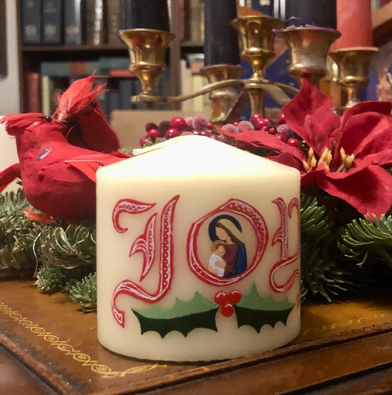 Advent Wreath Centrepiece Candle, JOY Christmas Candle