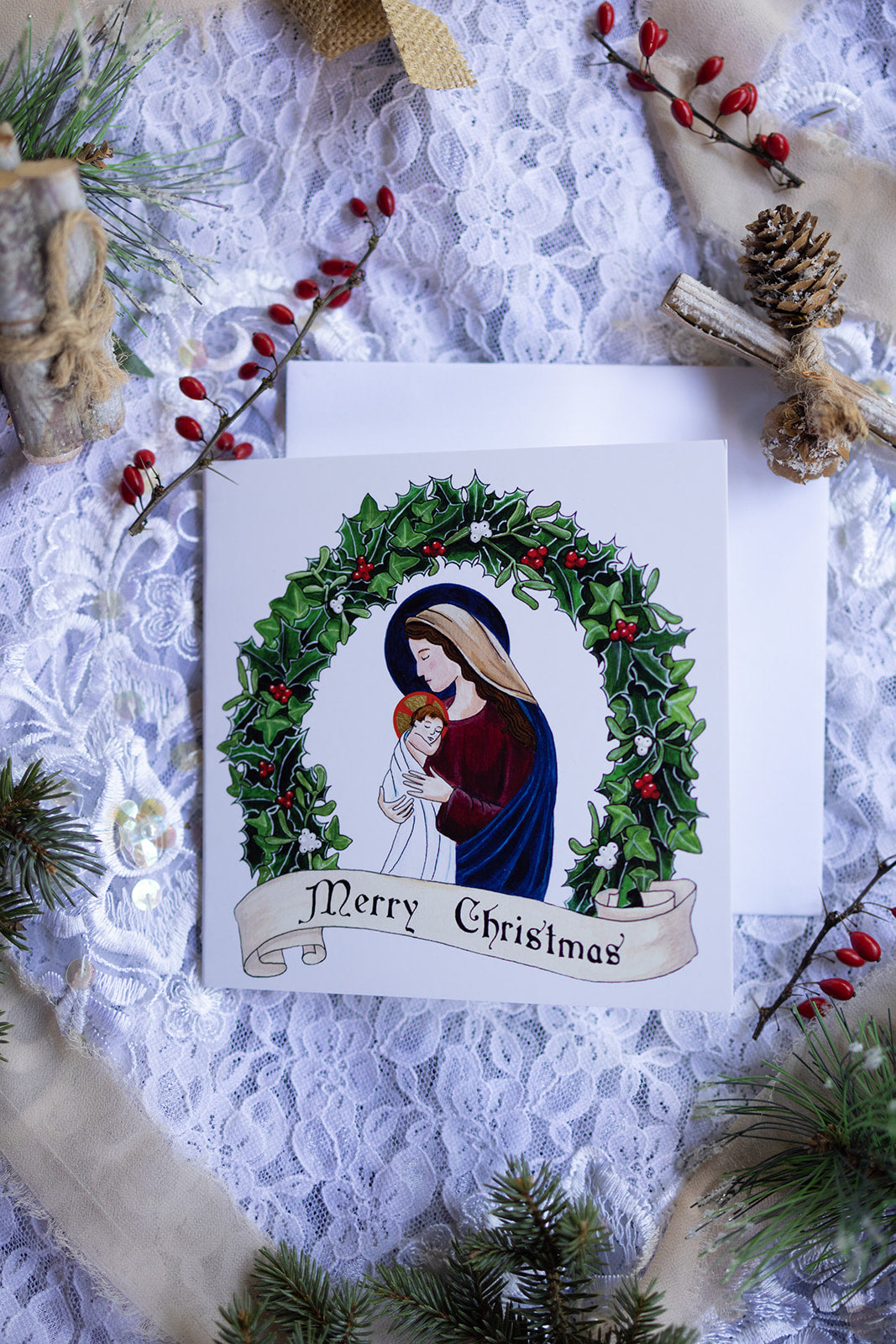 Holly Wreath Christmas Card