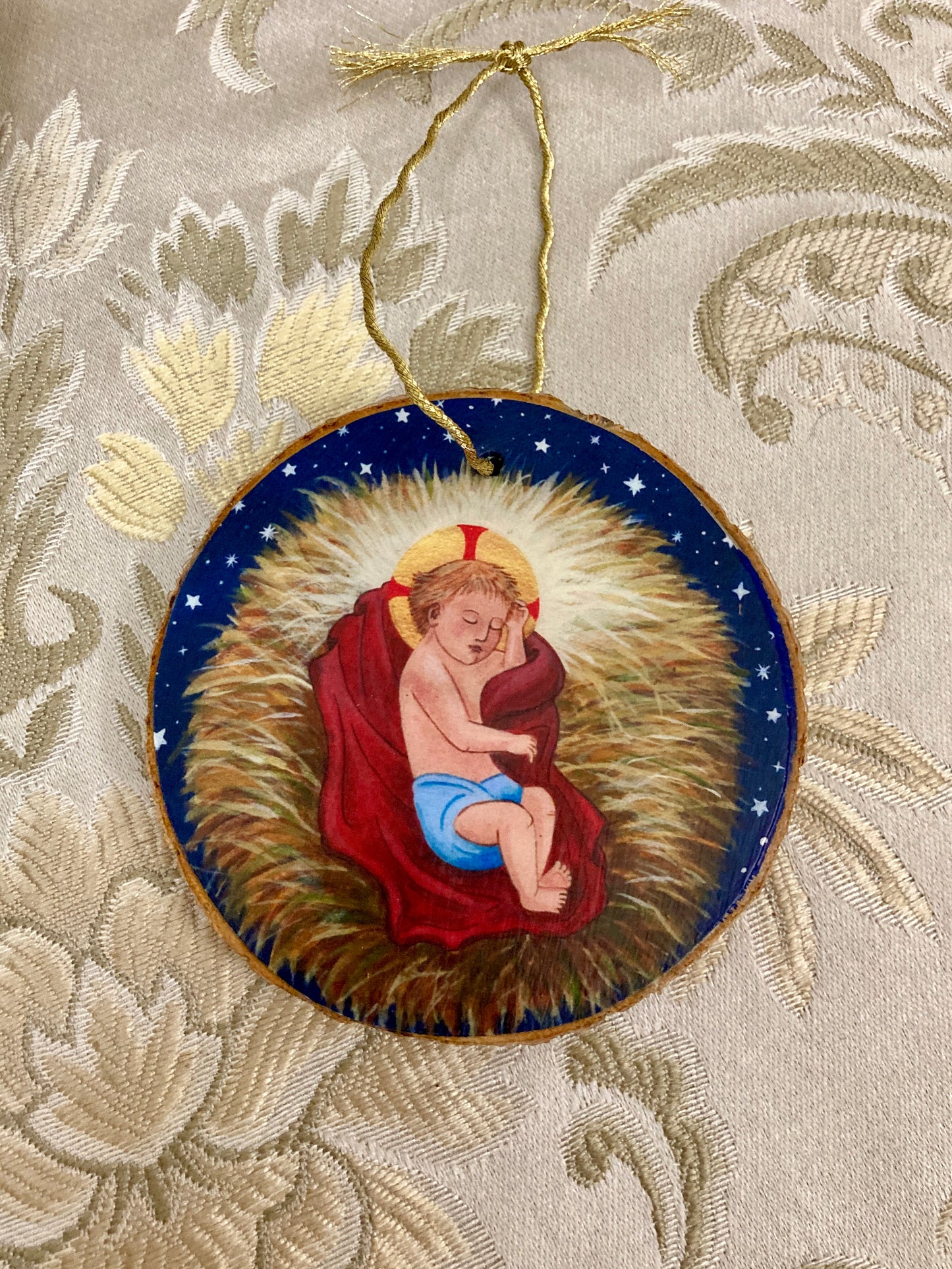 Rustic Wood Baby Jesus Ornament