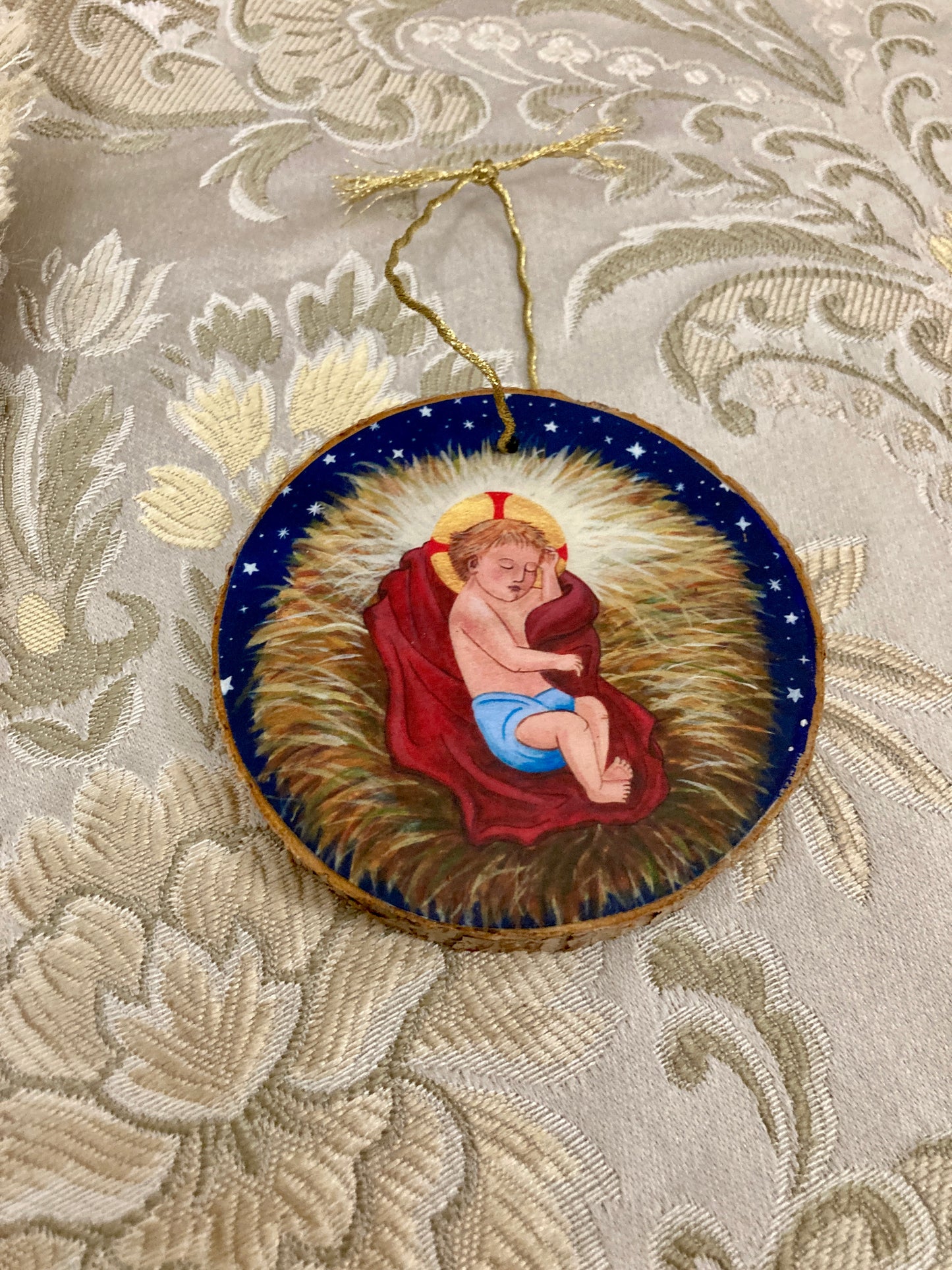 Rustic Wood Baby Jesus Ornament